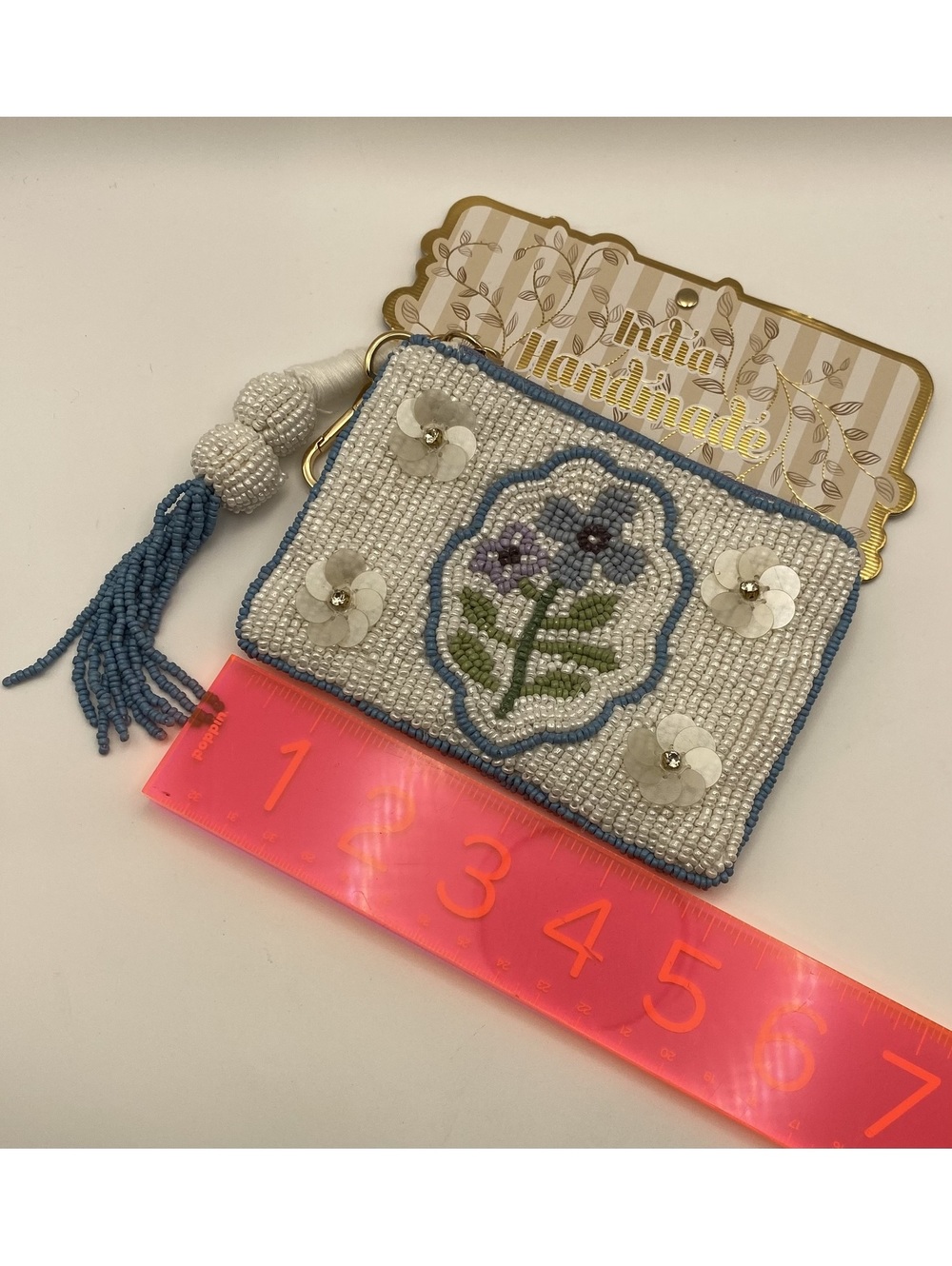 NWT! Handmade Beaded Floral Coin Purse with Tassel